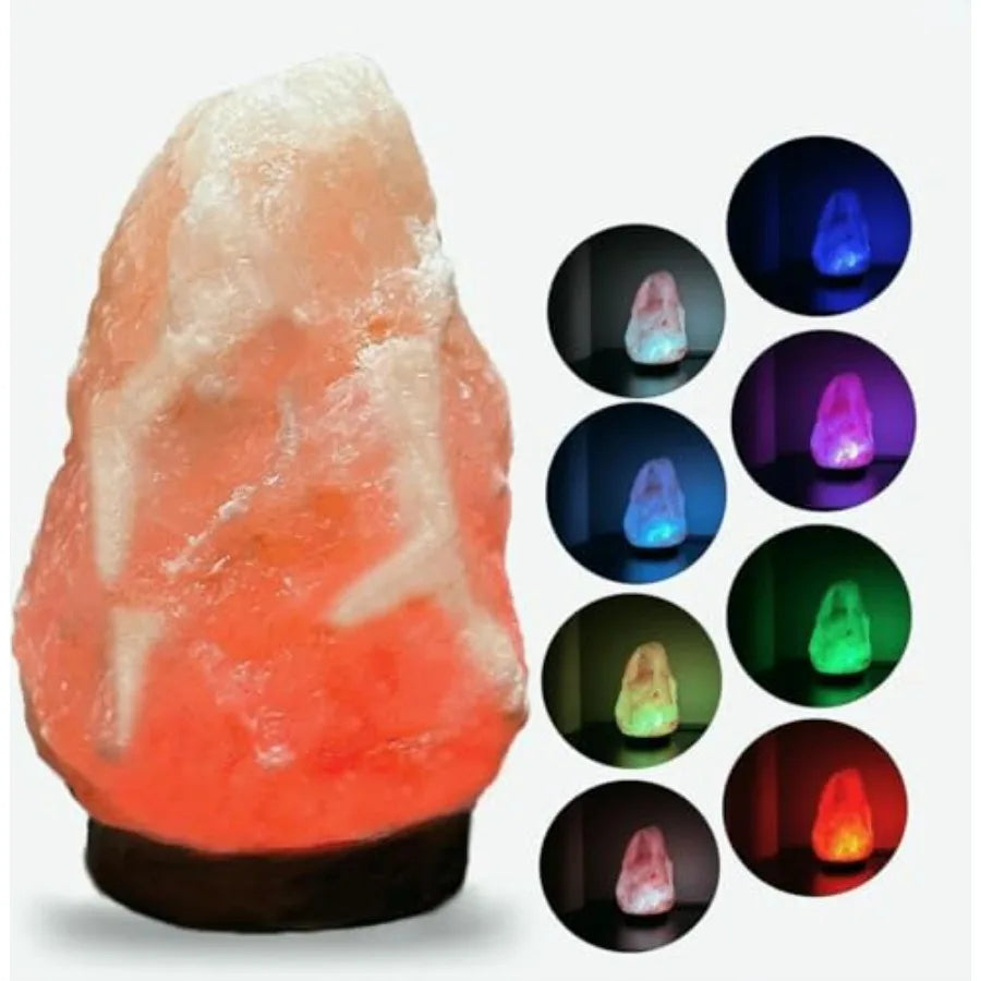 Color Changing USB Salt Rock Lamps, Premium Wood Base for Home Deco