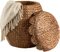 Scalloped Multipurpose Hyacinth Storage Basket, Plant Décor, Handwoven Organizer Tote for Bedroom, Living Room, Nursey, W/Lid - Chestnut