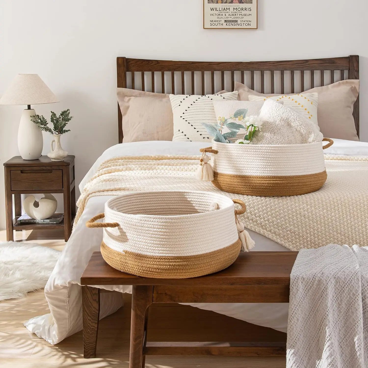 Blanket Basket for Organizing Living Room, Cotton Rope Basket Woven Baby Laundry Hamper