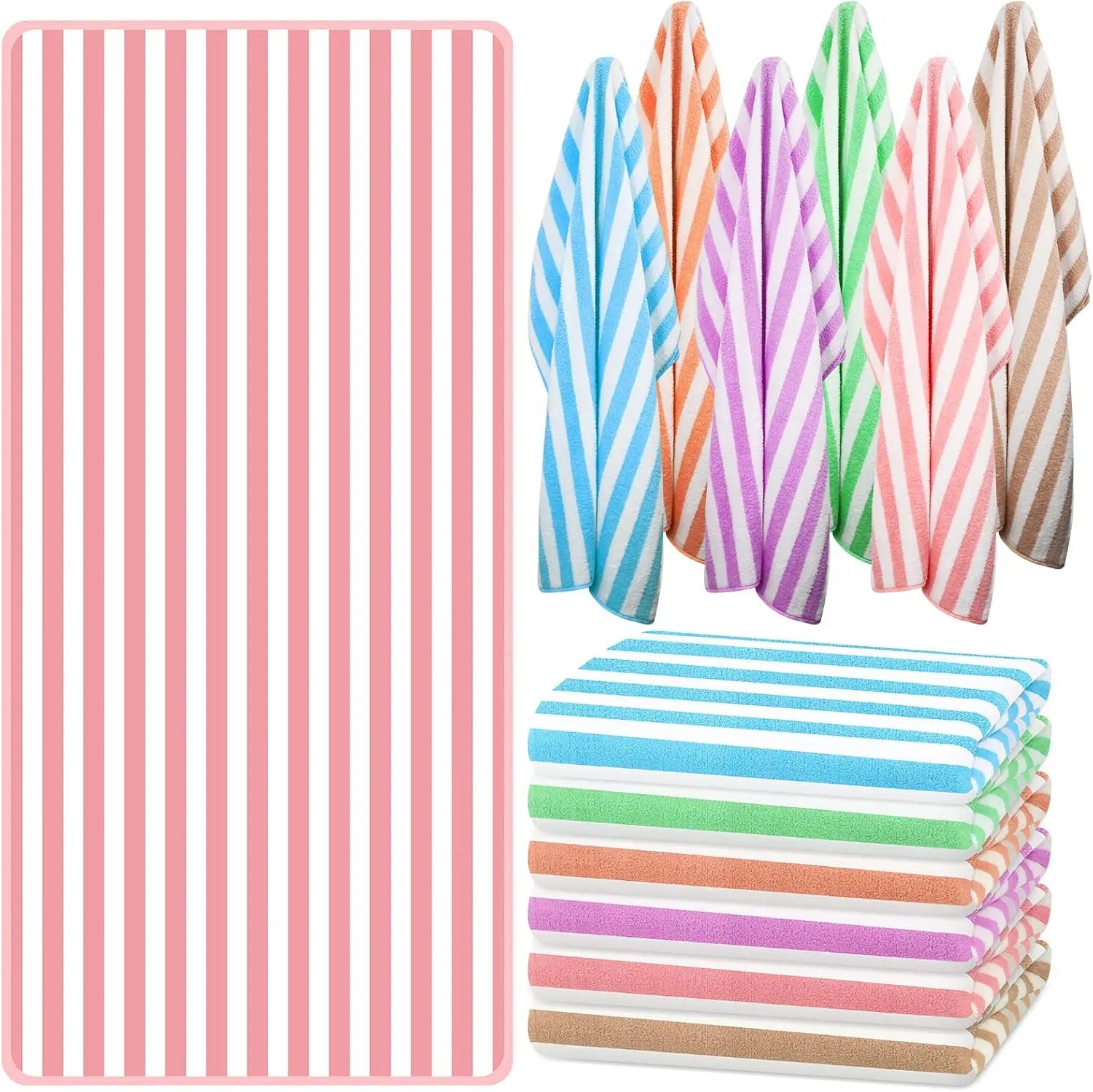 12 Pieces Striped Beach Towels Bulk Oversized Absorbent Soft Quick to Dry
