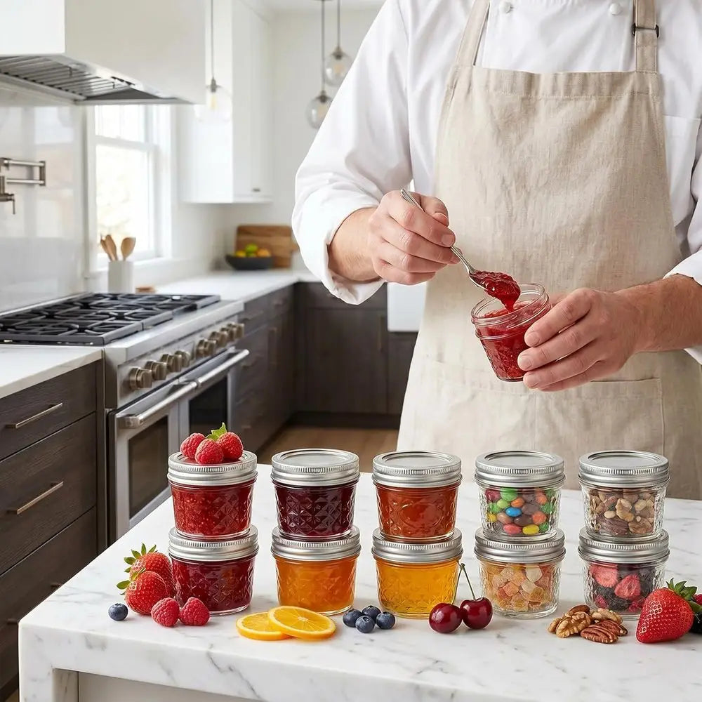 4 oz Glass Mason Jars with Airtight Silver Lids and Bands, 40-Pack