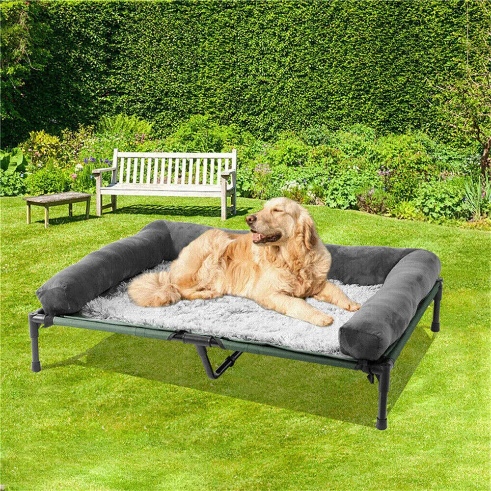 XL Large Dog Bed, Raise with Cooling Breathable Mat and Soft Plush Camping Cot
