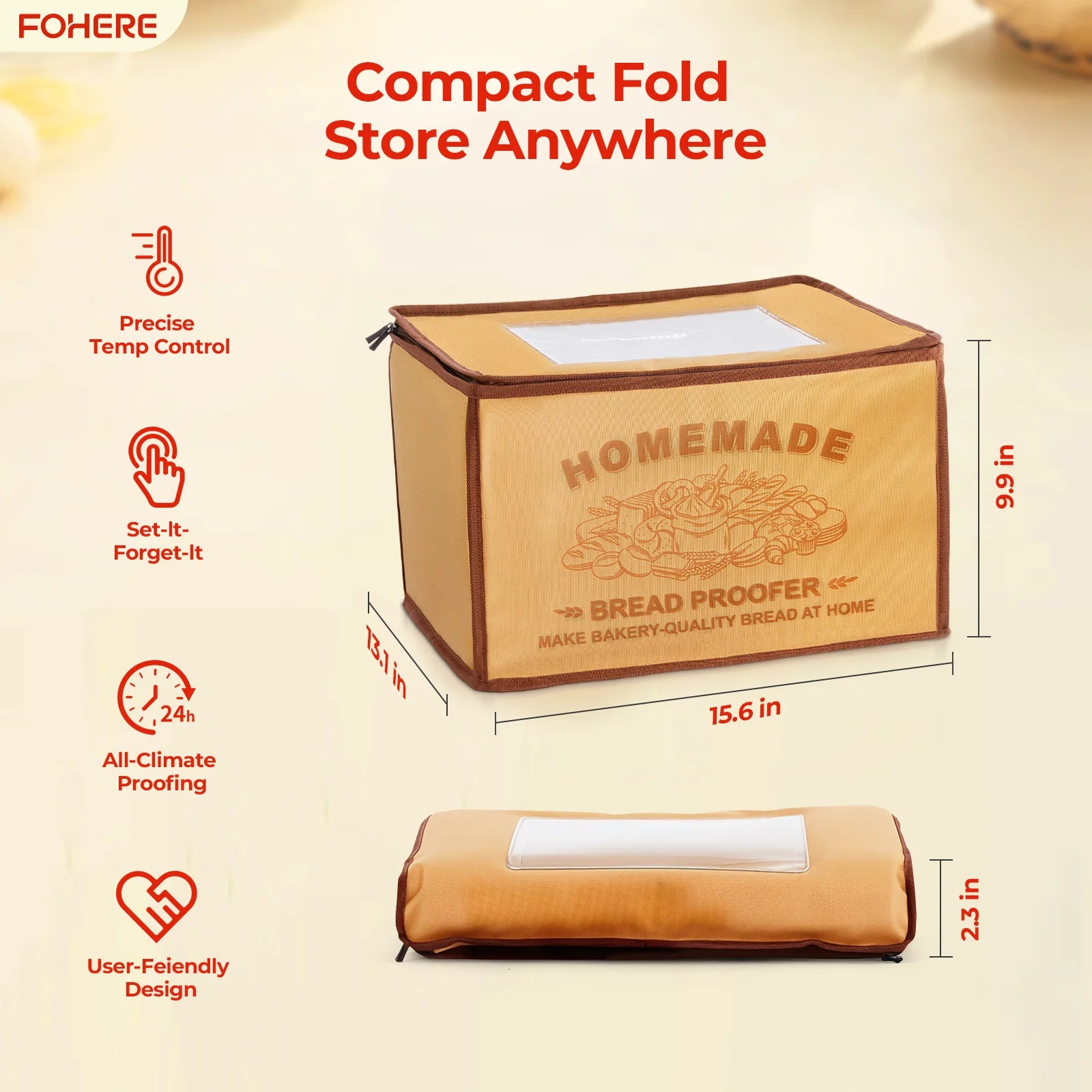 Folding Bread Proofing Box with 50-113℉ Temp Control & 48H Timer