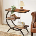 Tribesigns C-Shaped End Table, Industrial 3-Tier  Wood Table with Storage Shelves