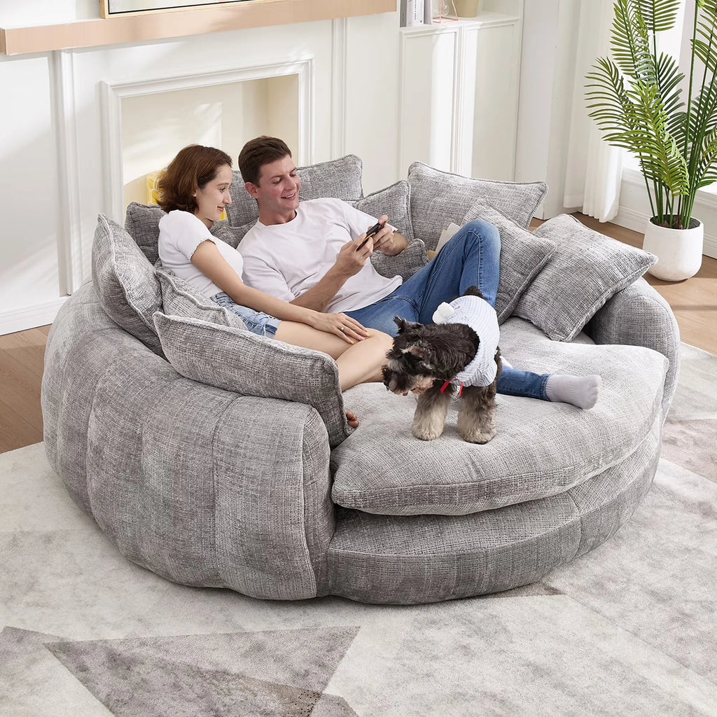 81.1"Oversized Round Chaise Lounge Chair with 14 Pillows, Modern Chenille , Memory Foam