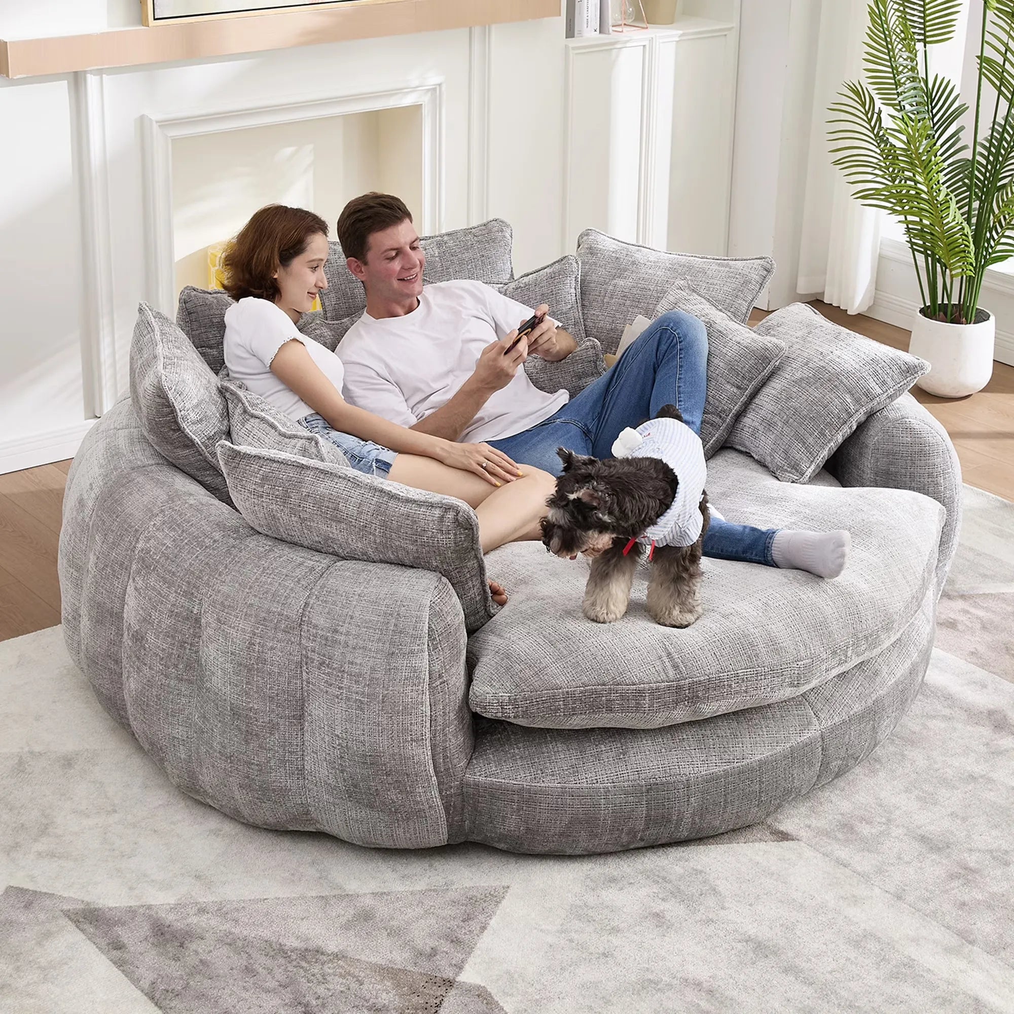 81.1"Oversized Round Chaise Lounge Chair with 14 Pillows, Modern Chenille , Memory Foam