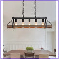 Farmhouse Linear Chandelier Black and Retro Wood Finish 5-Lights