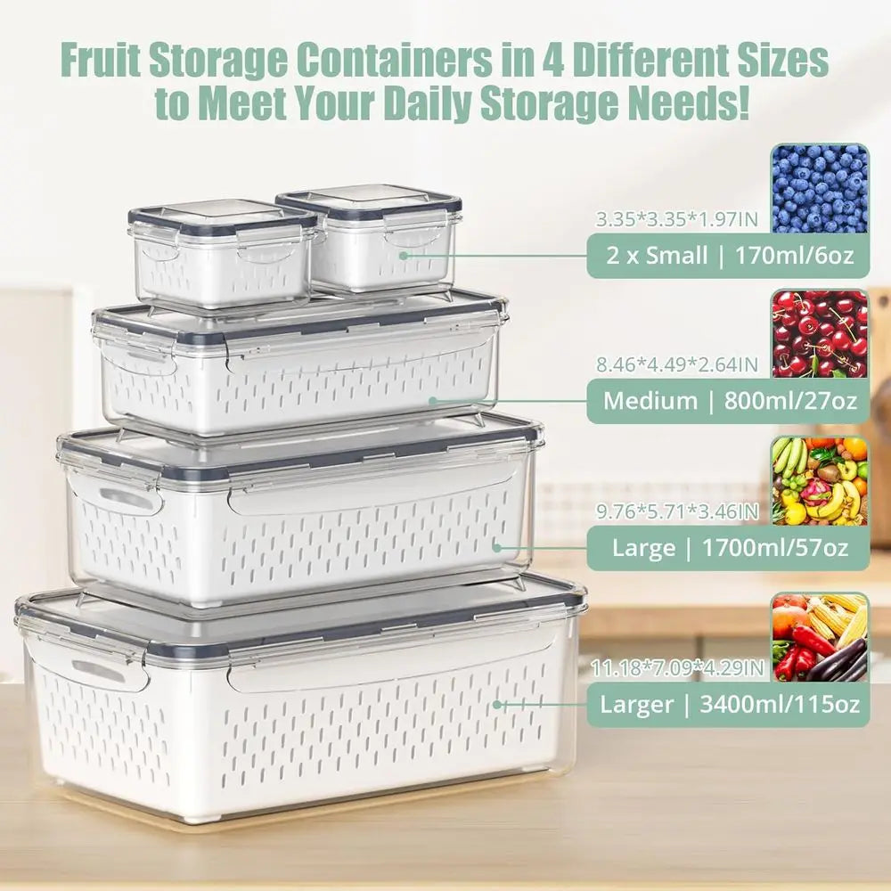 5 Pcs Storage Containers with Removable Lid, Refrigerator Organizers and Storage, Airtight Container to Keep Fruit and Vegetable