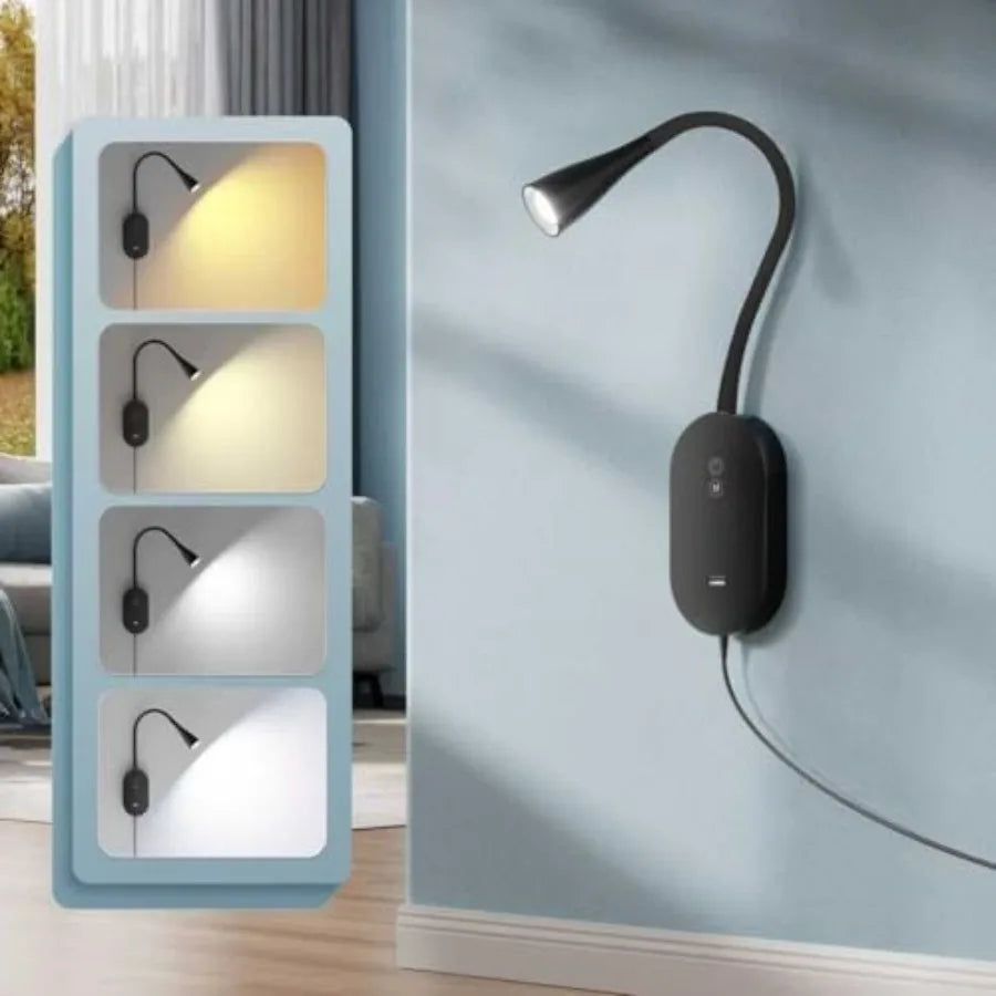 LED Wall Mount Reading Light for Bed, Reading Lamp with USB Output 5 Brightness Levels Touch Control Book Lights