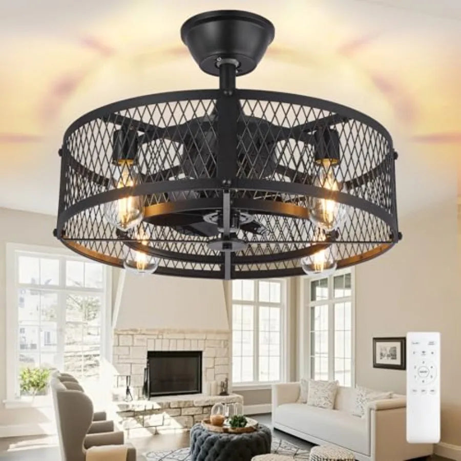 celling Fan with Light: Farmhouse chandelier with Lights and Remote Control
