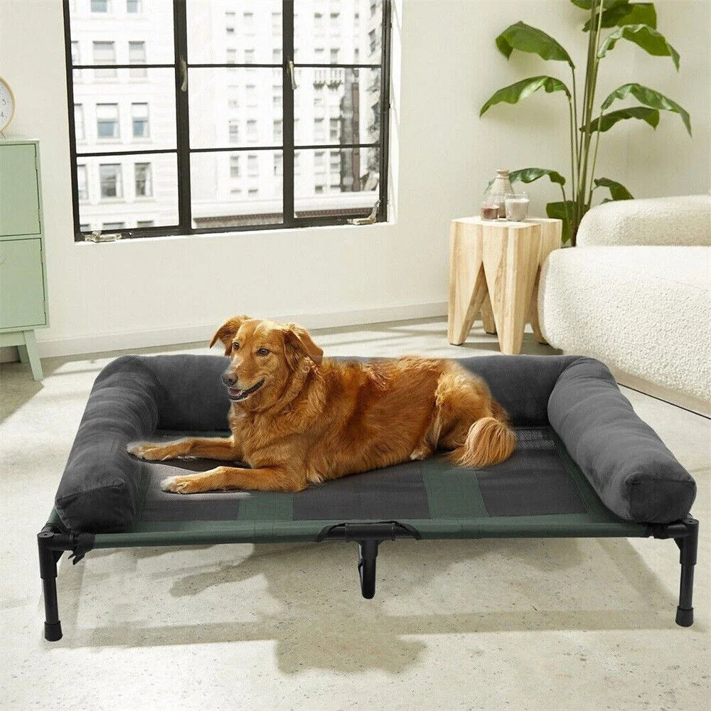 XL Large Dog Bed, Raise with Cooling Breathable Mat and Soft Plush Camping Cot