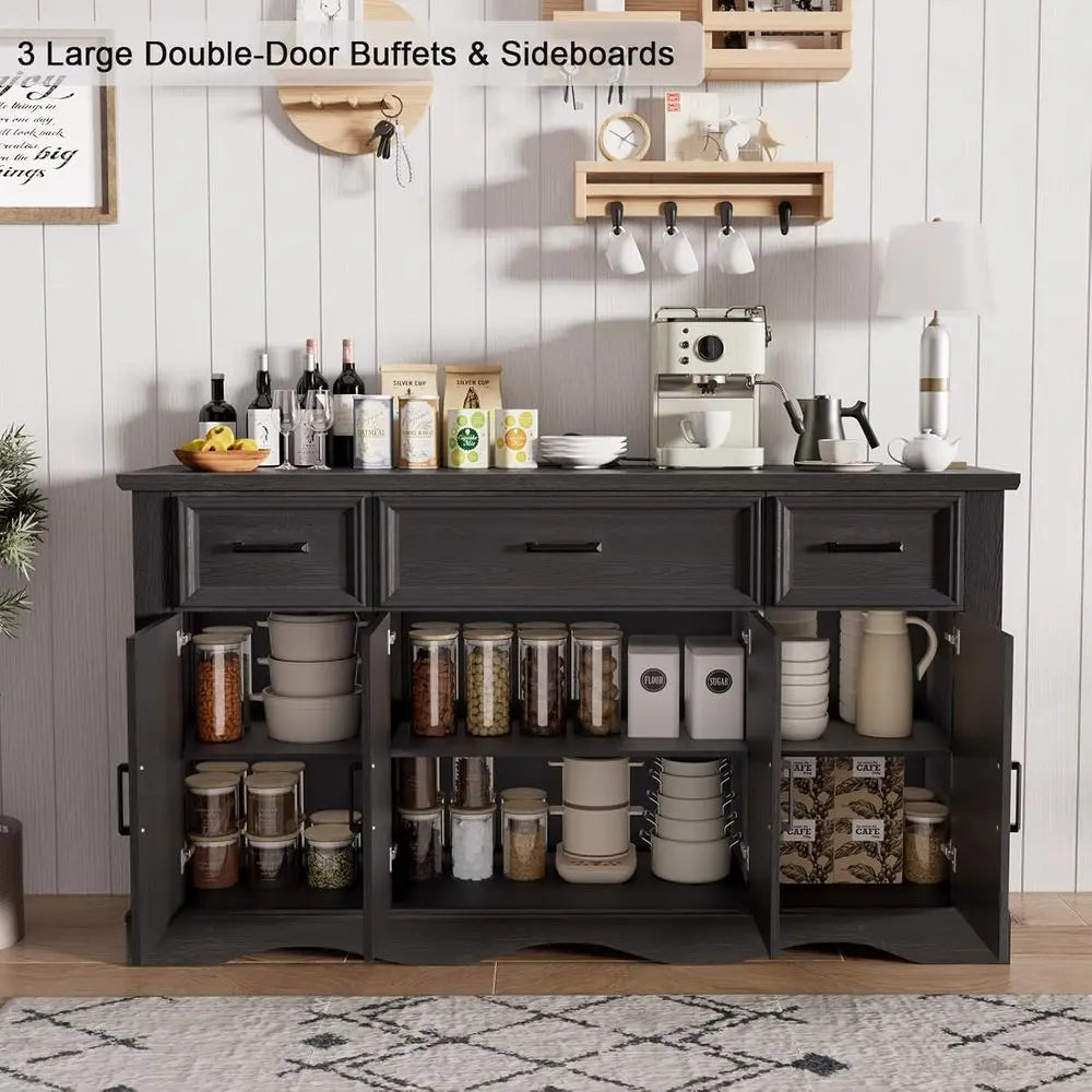 Wooden Buffet Cabinet with Storage, Coffee and Wine Bar,  with Charging Station for Living room