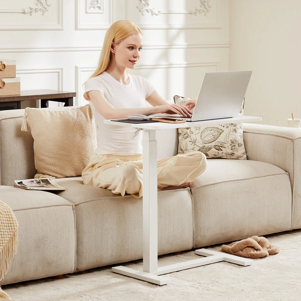 Overbed Bedside Sofa Table with Hidden Wheels Adjustable Height