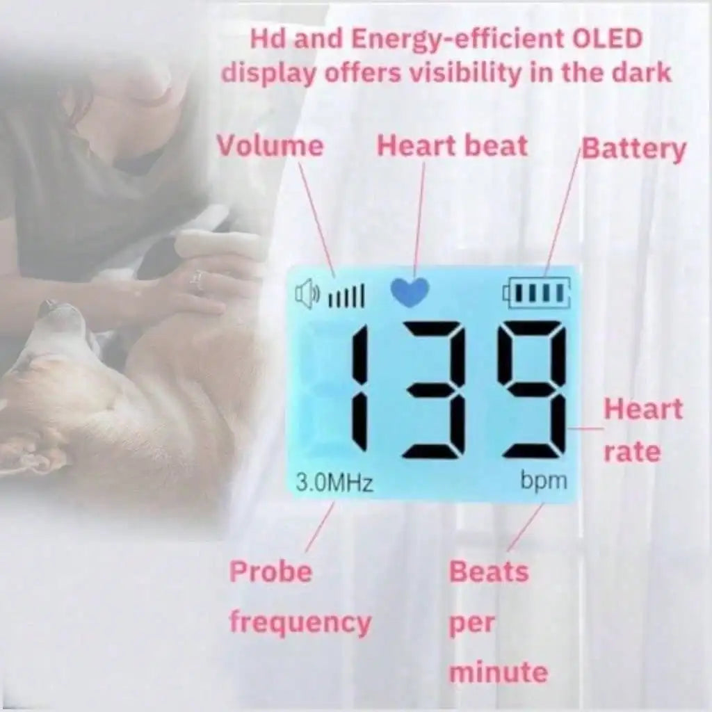 Portable Pet Fetal Doppler Monitor, Wireless Heart Rate System with Gel, Perfect for Mid-Late Pregnancy in Dogs and Cats