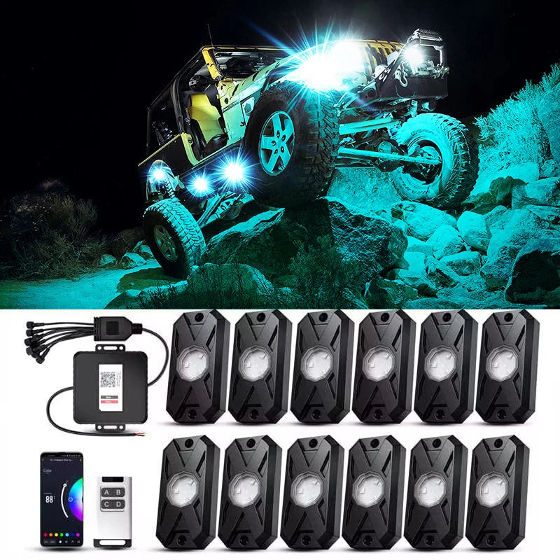 Underglow Rock Lights 8 /12 Pods Led Multi Color App Remote Control  Music Mode  Well For Pickup ATV RZR UTV Chassis Light