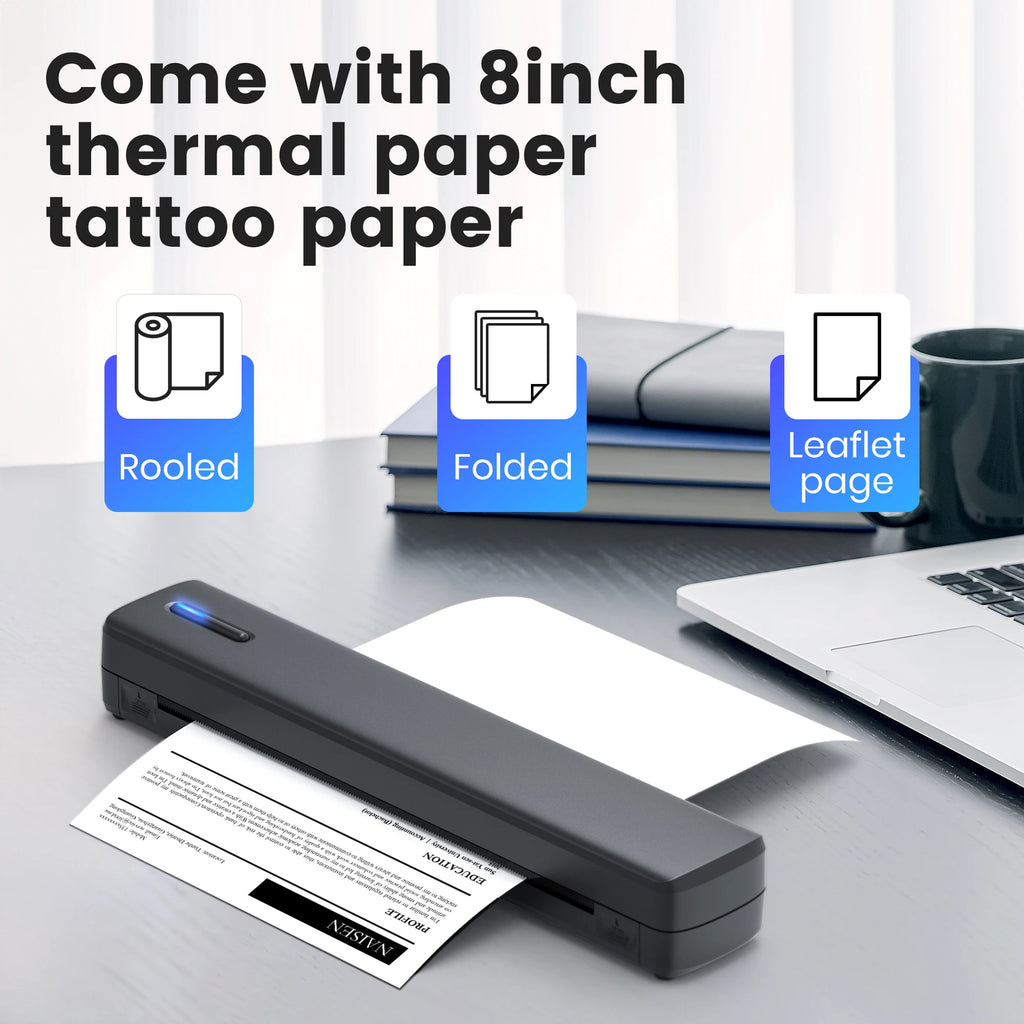 A4 Portable Inkless Thermal Printer with 20sheets thermal paper, Supports 8.5X11 Inch American Letter Paper, Compatible with Mobile Phones And Laptops, Suitable for Home, Office, School And Travel