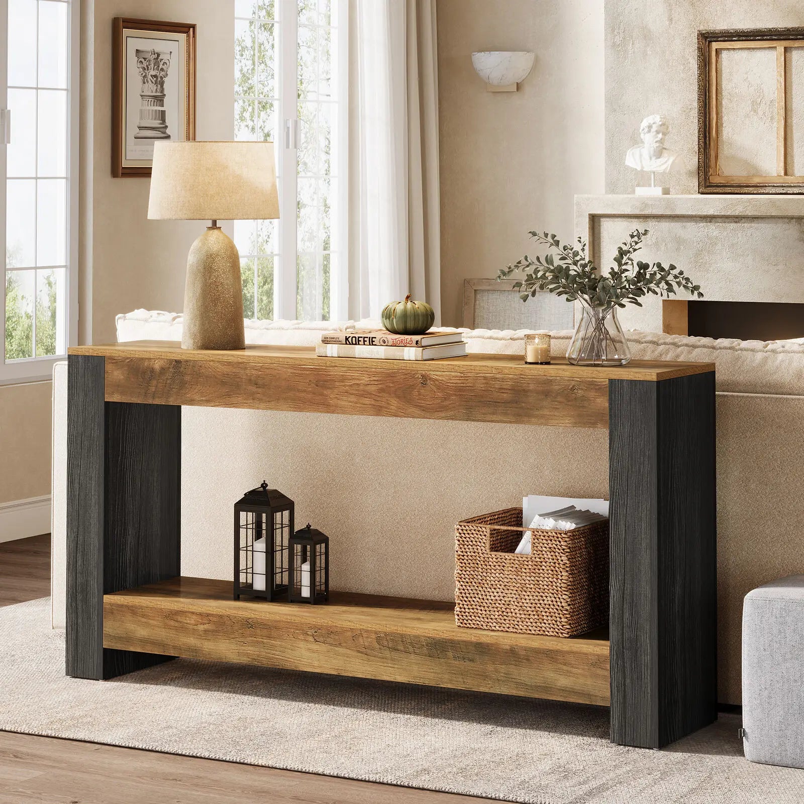 Rustic Entryway Console Table, 63" Long Sofa Table Behind Couch Table