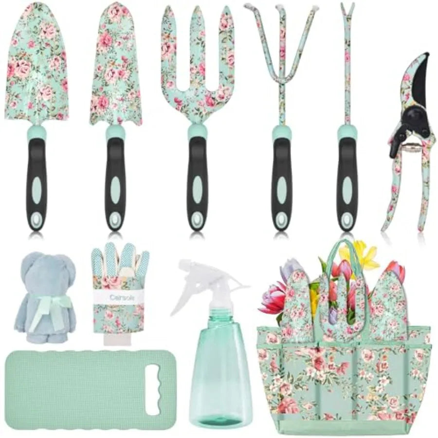 Garden Tools Set 11 Pcs Heavy Duty Floral Gardening Tools Kit with Non-Slip Rubber Handle Special Gardening Gifts for Women Bir