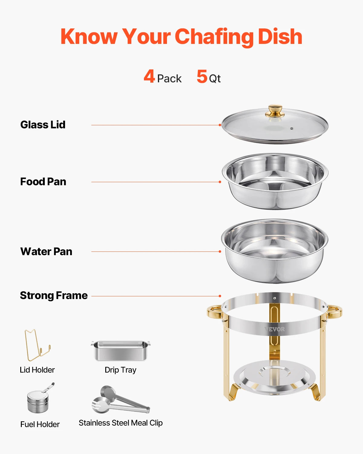 4 Pack Chafing Dish Buffet Stainless Steel