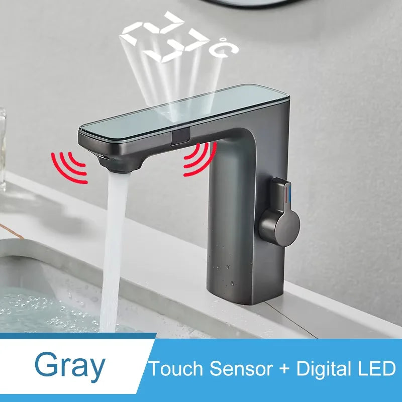 Bathroom Basin Faucets Touch Sensor Digital LED Temperature Display Hot Cold Water Intelligent Sink Faucet Water Tap