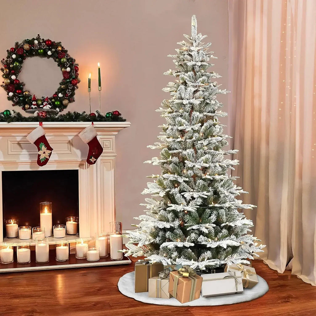 6.5 Foot Pre-Lit Slim Flocked Aspen Fir Artificial Christmas Tree with 350 Clear Lights