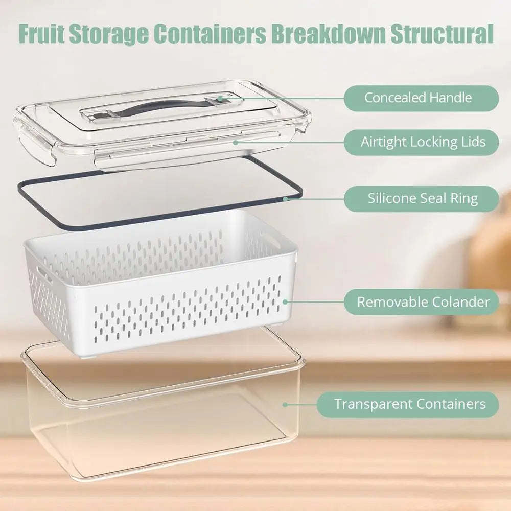 5 Pcs Storage Containers with Removable Lid, Refrigerator Organizers and Storage, Airtight Container to Keep Fruit and Vegetable