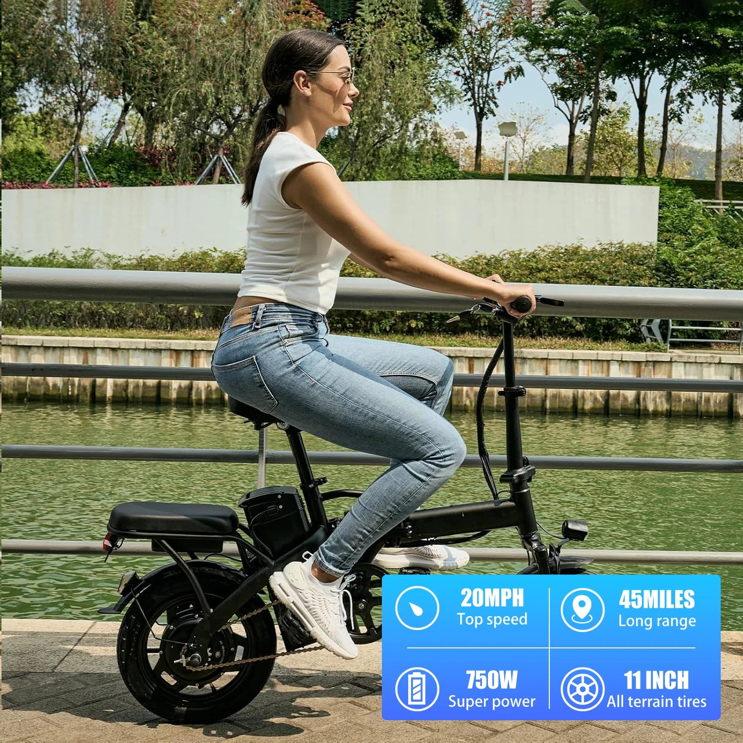 14Inch Folding Electric Bike for Adult Commuters 20MPH 18-22 Miles Range Disc Brake Lightweight
