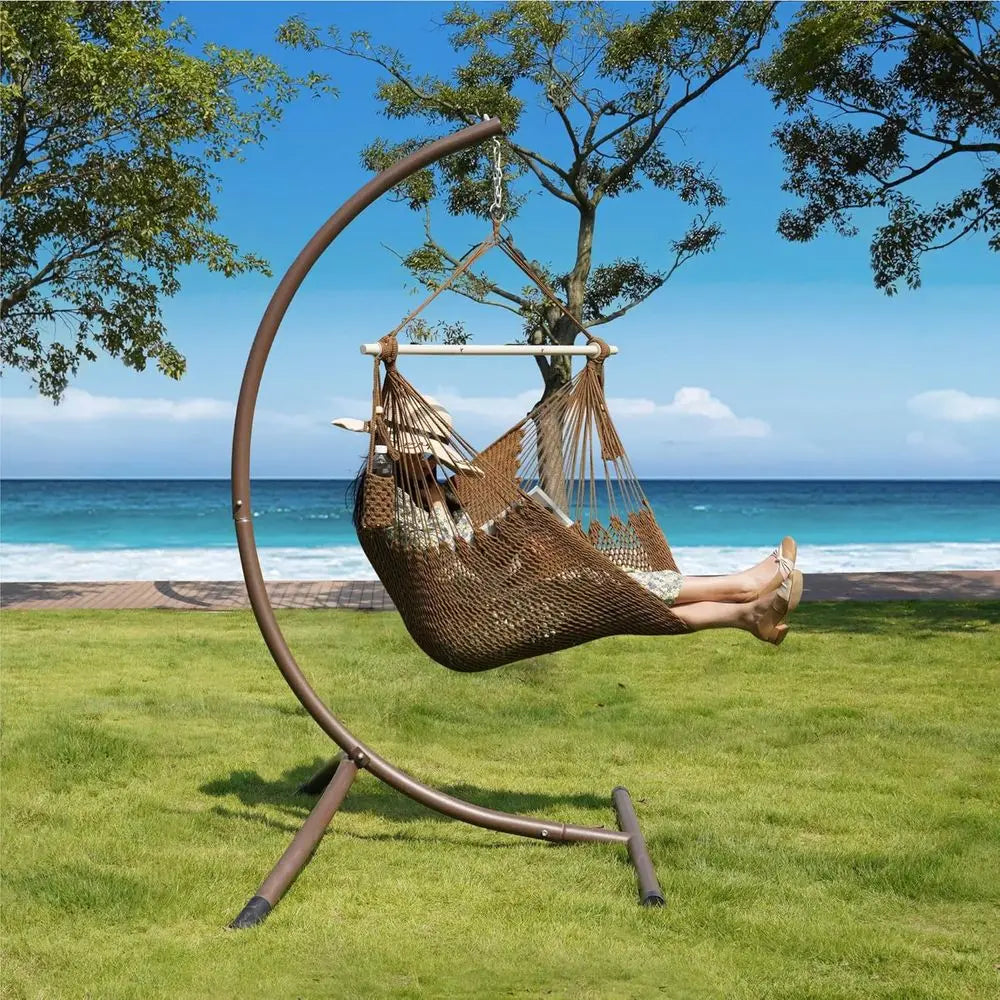Hanging Rope Swing Chair with Removable Steel Bar, Anti-Slip Rings, for Indoor/Outdoor Use, Up to 500 lbs