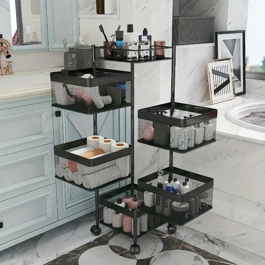 5 Tier, Metal Fruit Vegetable Storage Basket Multi-Layer Vegetable Rack Storage Trolley On Wheels