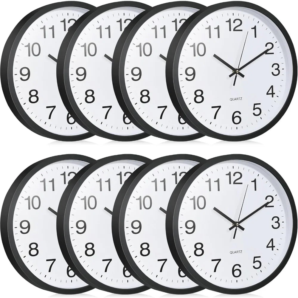 8 Pcs Wall Clock Bulk Large Silent Battery Operated Classroom Clocks Quartz Analog Non Ticking