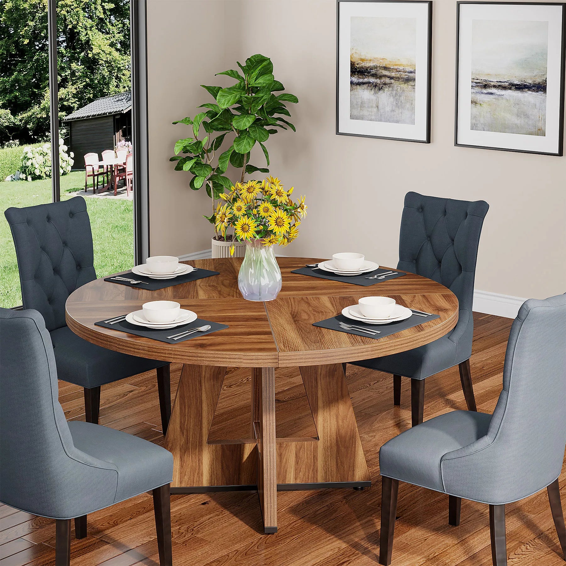 Table for 4, 47 Inch Farmhouse Kitchen Table Small Dinner Table