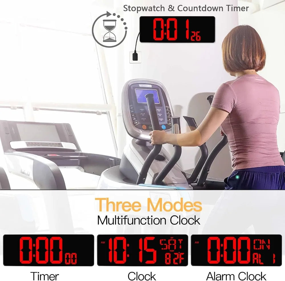 17.2 Inch Large Digital Wall Clock with Remote Control, LED Display, Count Up & Down Timer, Adjustable Brightness, Plug-in Alarm Clock with Temperature for Home Office Gym