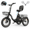 3 Wheel Electric Bike with 18"x3.0 Fat Tires, 60 Miles Range, Folding Cargo E-Bike with Wide Comfort Seat & Basket for Seniors-Black