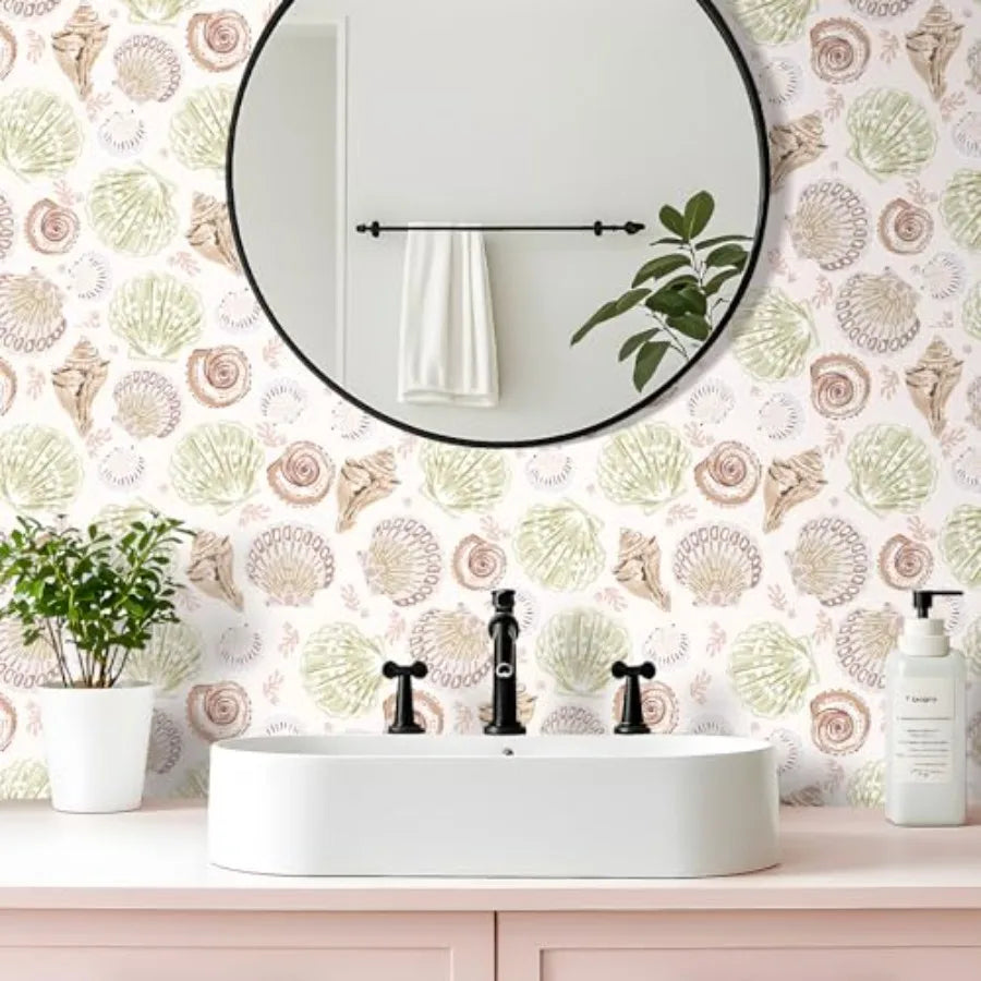 Wallpaper Pastel Sage Light Blush Beachy Contact Paper for Cabinets Drawers