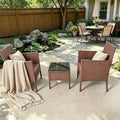 3 piece Rattan Conversation Bistro Set With 2 Chairs & Glass Top Side Table, Brown