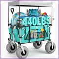 200L Beach Wagon with 9" Balloon Wheels for Sand, 440Lbs Heavy Duty Folding Cart with Canopy, Light Blue