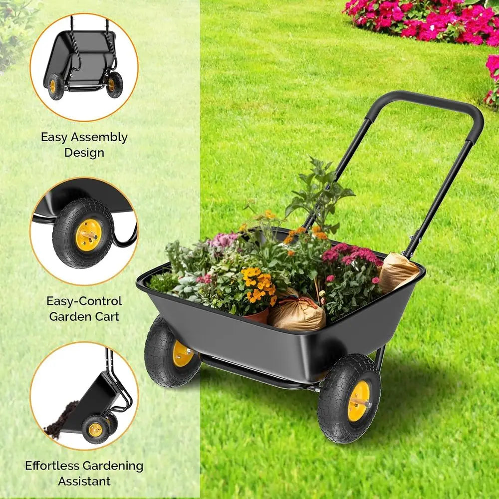 Wheelbarrow, Plastic and Steel Wheel Barrel, Garden Cart, Lawn & Gardening Traction (Black)
