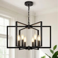 Farmhouse Chandelier, 6 Light Geometric Dining Room Light Fixture, Modern Industrial Metal Ceiling Light Rustic Hanging Pendant