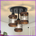 Farmhouse Chandelier with Wooden Cage Shade, Black Hallway Light Fixture for Entryway Bedroom