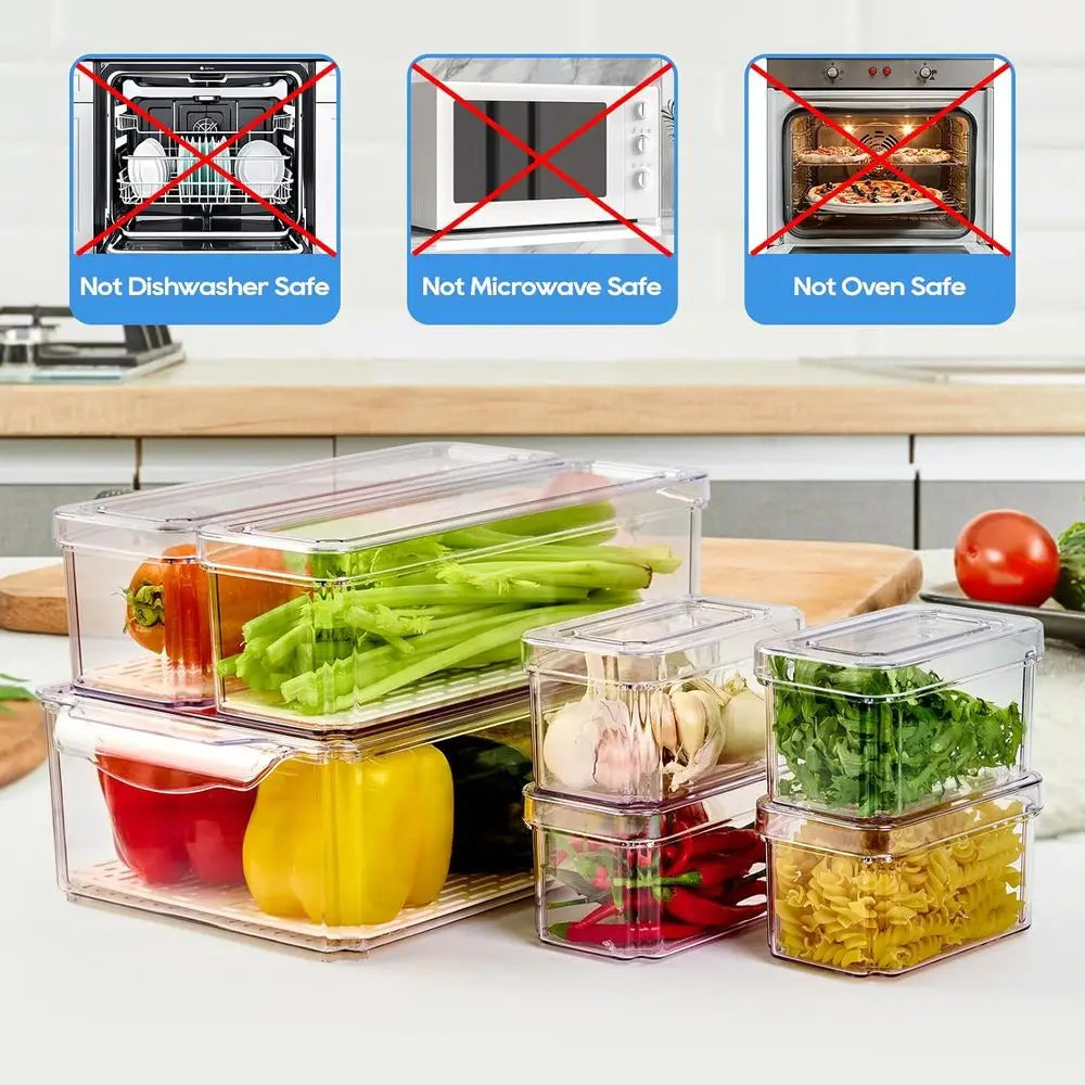 14 Pack Ridge Organizers, Refrigerator Bins with Lids, BPA-Free Stackable Fruit Storage Containers for Vegetables, Food and Drin