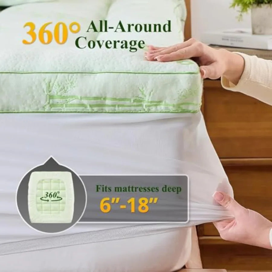 Viscose Made from Bamboo Pillow Top Thick Size Mattress Pad for Back Pain, Ultra Soft and Cooling