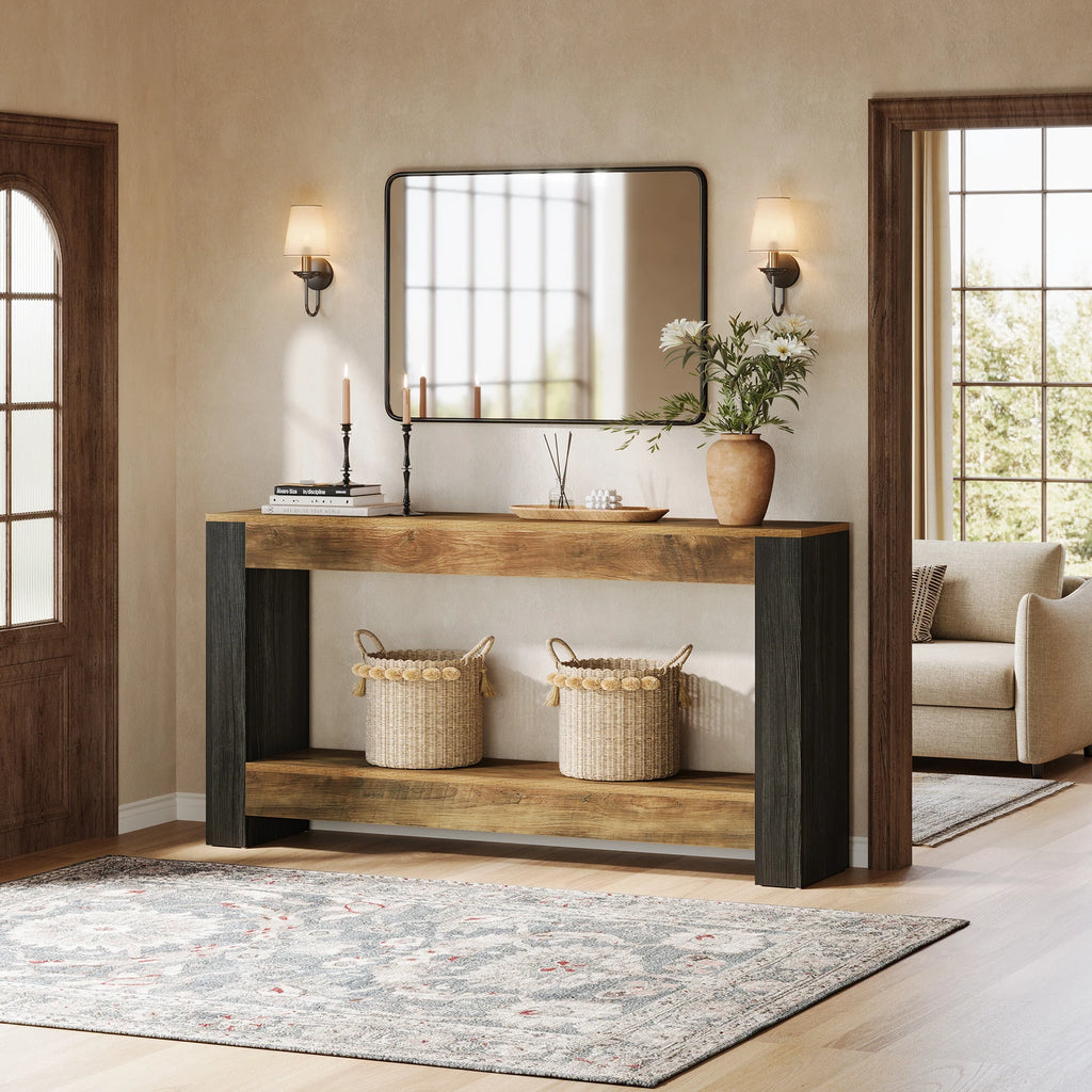 Rustic Entryway Console Table, 63" Long Sofa Table Behind Couch Table