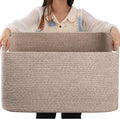 Basket with Handle for Organizing Blanket and Toys for Living Room, Nursery, Brown Variegated 22”x17”x12”