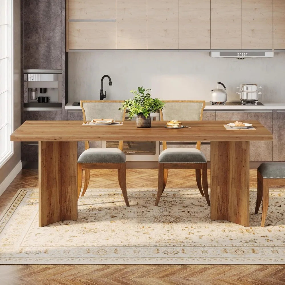 Farmhouse Dining Table for 4 to 6 People, 63-inch Rectangle Wooden Kitchen Table with Large Tabletop and Heavy Duty,