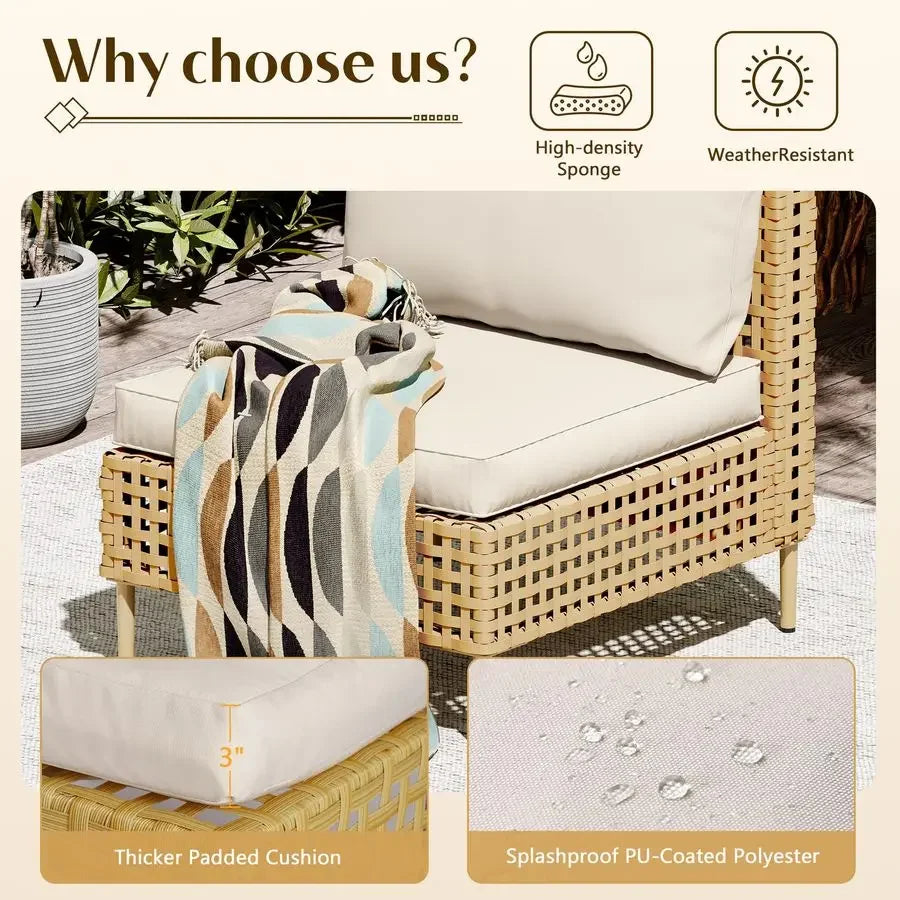 Patio Furniture Set, Large 7 Piece Wicker Outdoor with Coffee Table,