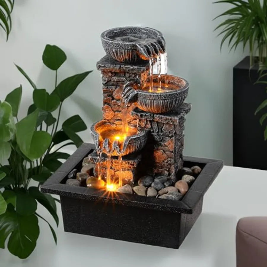 Tabletop Fountain with LED Light Soothing Water Flowing Sound Fountain Zen/Meditation Home/Office