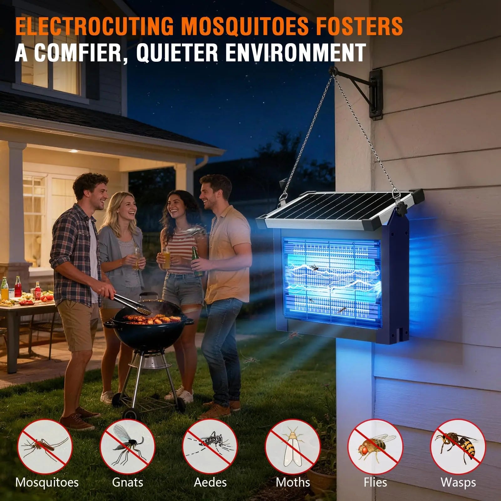 Solar Bug Zapper Outdoor Waterproof, 4500V High Power Cordless
