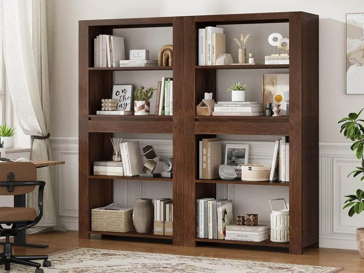Wood Cabinet Bookcase with Drawer Simple Bookshelf Floor-To-Ceiling
