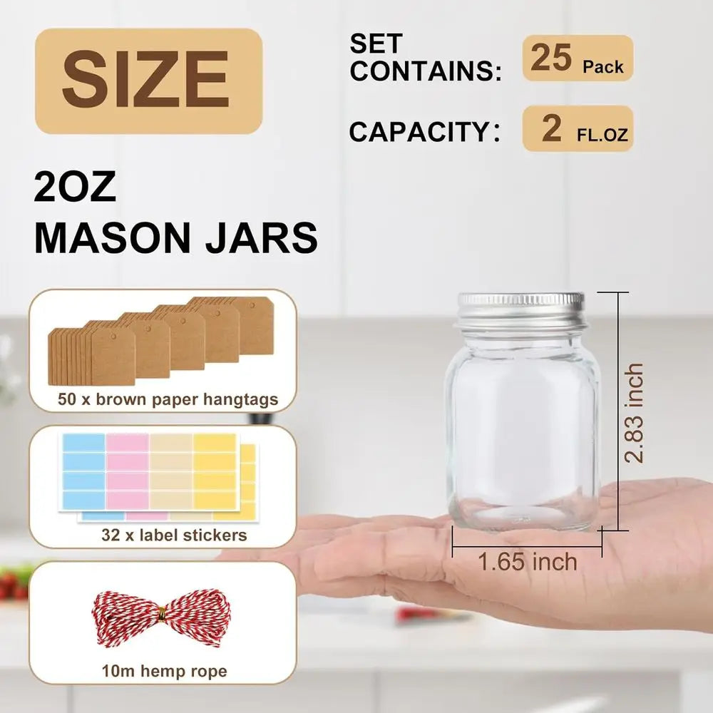 25 Pack 2 oz Mason Jars with Lids