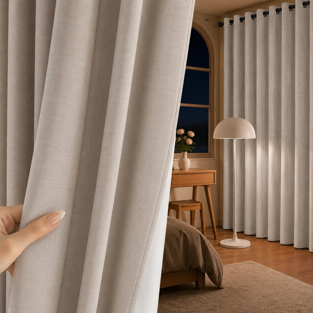 100% Blackout Curtains 4 Panels Linen Texture Window Treatment for Bedroom Living Room Patio Pergola Gazebo Thermal Insulated Drapes